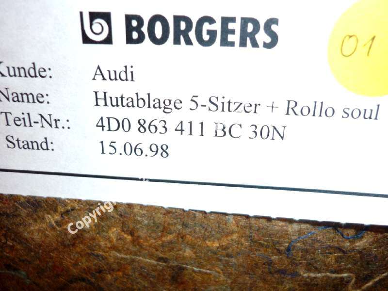 Hutablage M Rollo 4D0863411BC30N Audi A8/S8 (D2, Ab 06/94) BJ: 1999